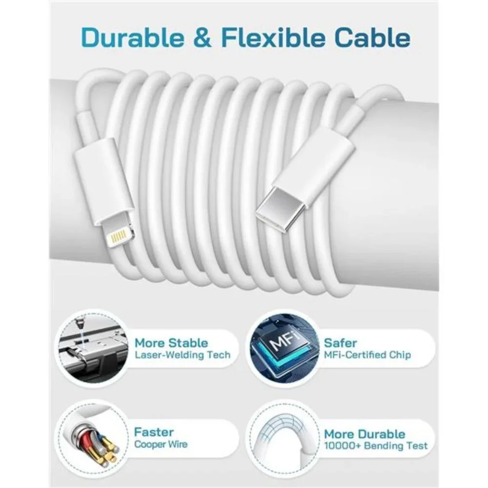 i Phone Charger Fast Charging-20W USB-C Block with 6 Ft Cord [MFi Certified]